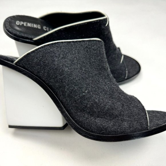 Opening Ceremony Julia High‎ Heel Mules Women 41 NWOB Open Toe Gray Felt Fabric - Picture 1 of 13